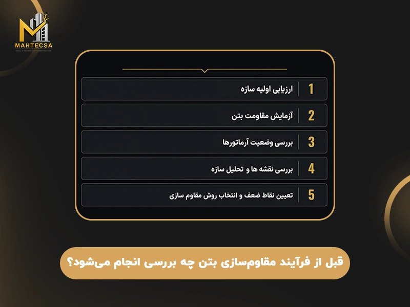 روش مقاوم سازی بتن: قبل از فرآیند مقاوم سازی بتن چه بررسی انجام می‌شود؟ 